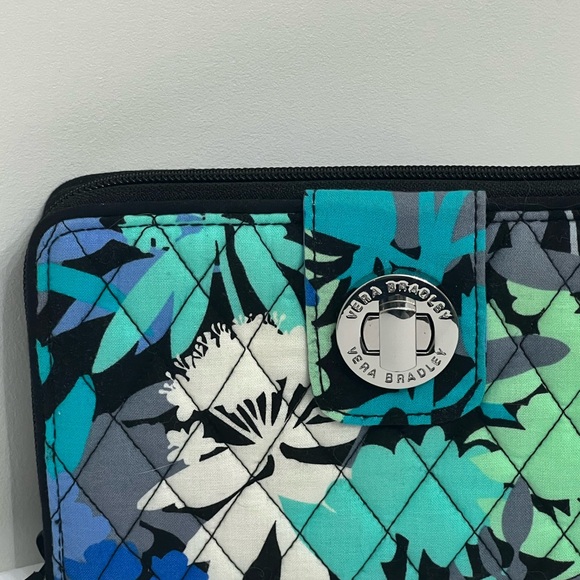 Vera Bradley Blue Teal Black Floral Quilted Wallet - Picture 3 of 14